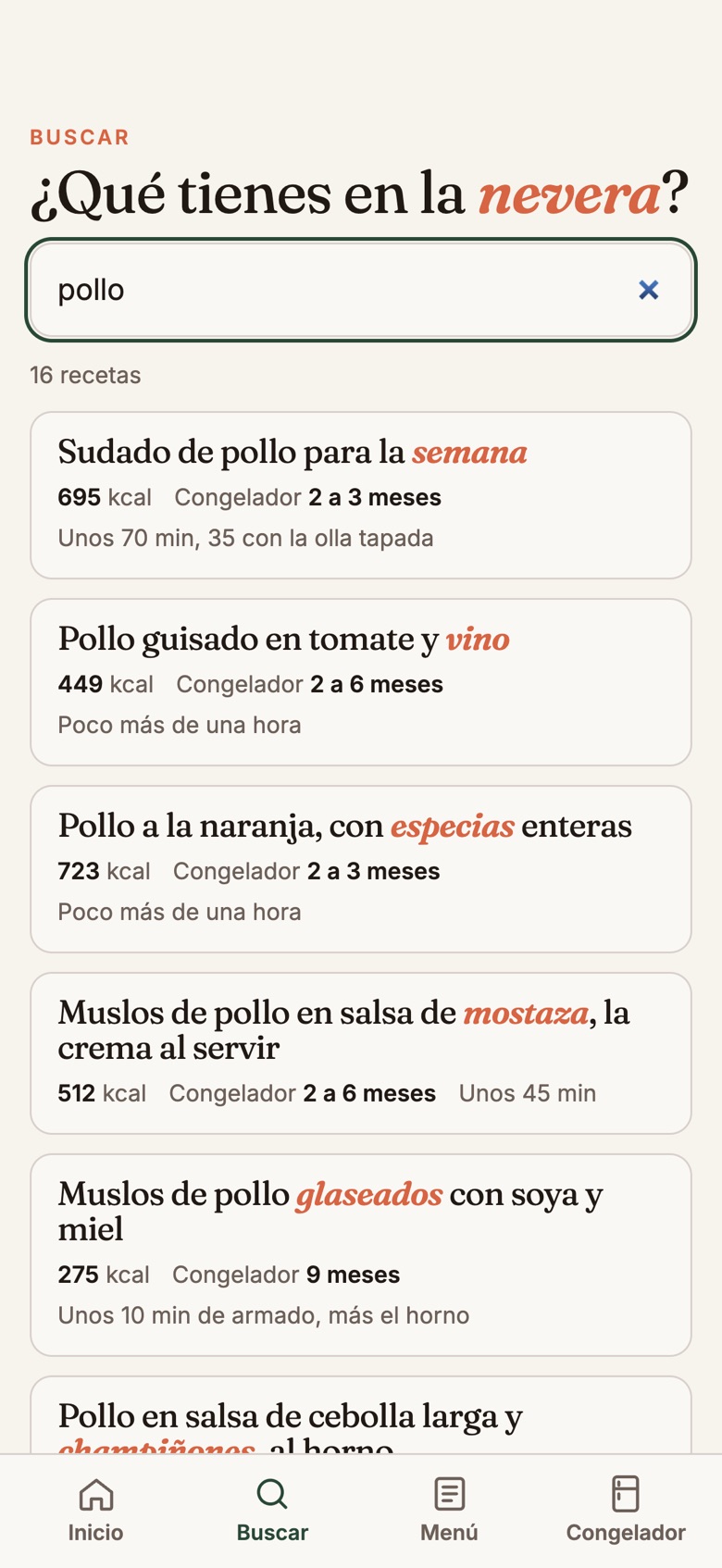 El buscador por ingrediente