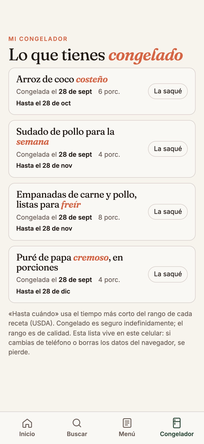 Mi congelador, con lo que se guardó y su fecha